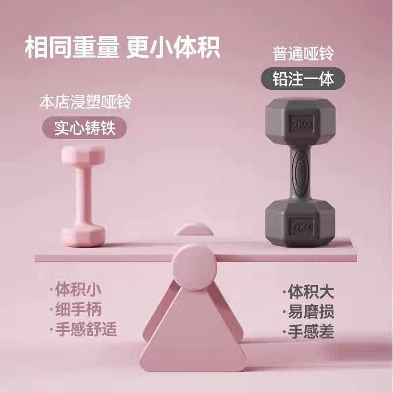 LDVEP German quality dumbbell women's fitness home equipment youth dumbbell adult strength training solid cast iron small cherry blossom powder 2KG_2 shaping aerobic