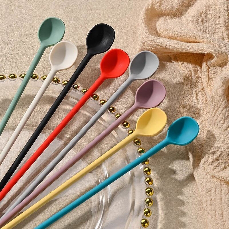 Heart House Creative Korean Food Grade Silicone Stirring Spoon Extended Milk Powder Coffee Stirring Stick Double-Headed Milk Stirring Stick Scraper Mixing Stick Double-Headed Short Green