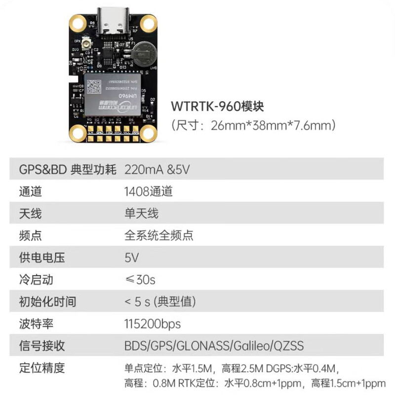 GPS Beidou RTK module um982 high-precision centimeter-level differential full-frequency positioning and orientation um980 WTRTK-960 (multi-frequency point single antenna 20HZ)