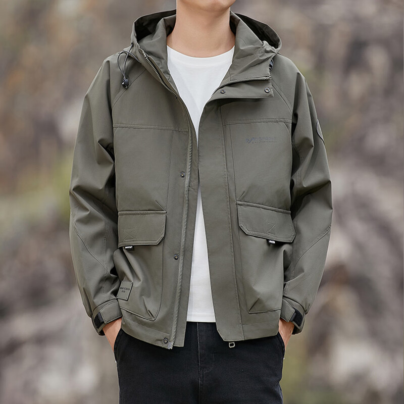 CANELIN KISKHA American casual outdoor jacket men's autumn and winter trendy brand men's cotton thickened work jacket men's military green regular XL size recommended 135-150 pounds