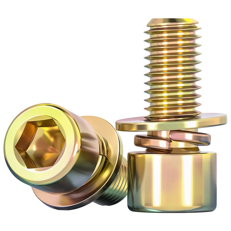 Tianzhuo Hardware 4.8 grade color-plated zinc hexagonal three-combination screws with flat washers and elastic washers combination bolts M4M5M6M8mm M6*30 10 pieces