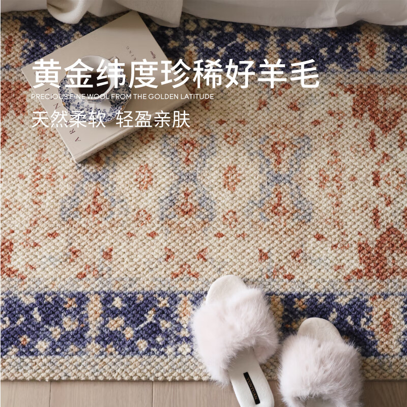 Saibos Sapphire Begonia imported wool bedside blanket bay window bedroom bed end new Chinese style light luxury high-end carpet climbing mat Sapphire Begonia bedside blanket 80cm*180cm