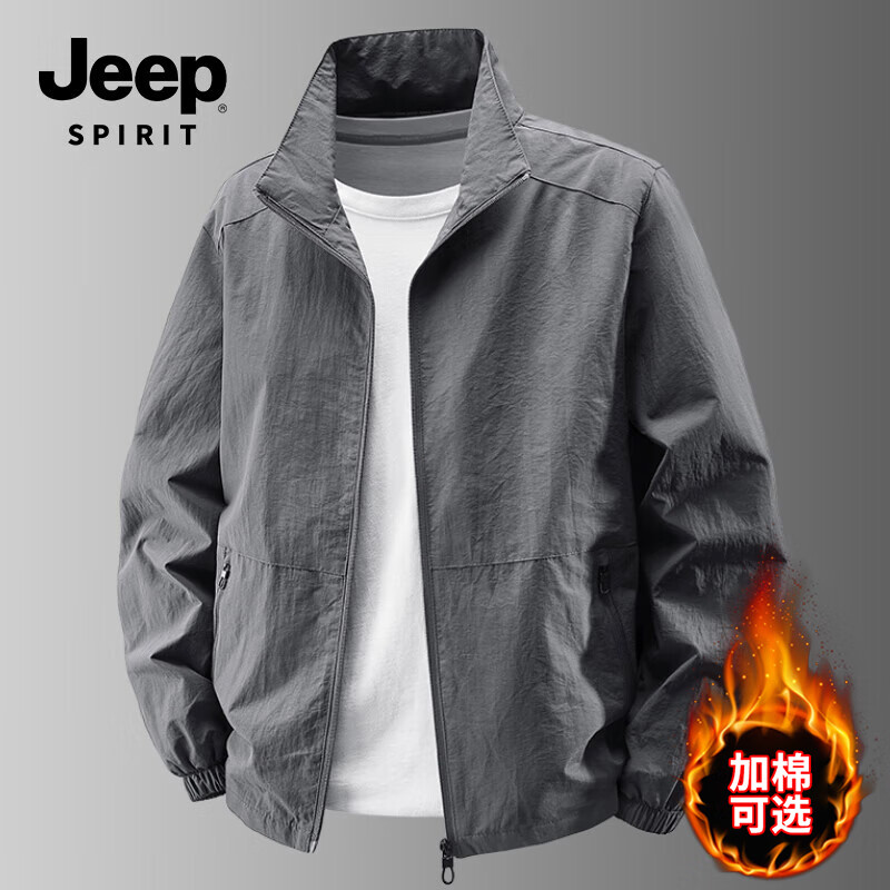 JEEP SPIRIT Jacket Men's 2025 Autumn and Winter Velvet Thickened Stand Collar Outdoor Jacket 8919 Black XL