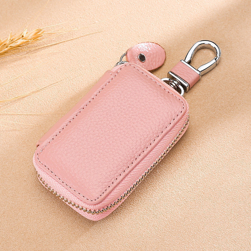 Ye Yu fashionable temperament key bag women's new large capacity zipper waist hanging multi-functional card holder genuine leather car key bag buckle large smart black