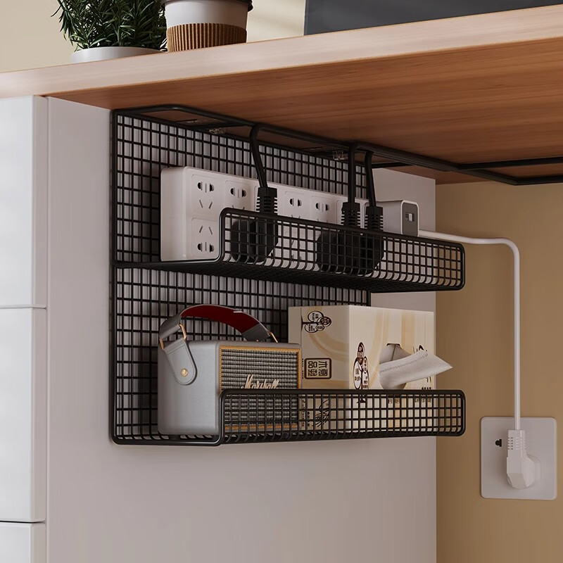 Lin's boy under-desk cable management rack power cord trough hider organizer box wire socket holder storage desktop cable routing artifact black - double layer