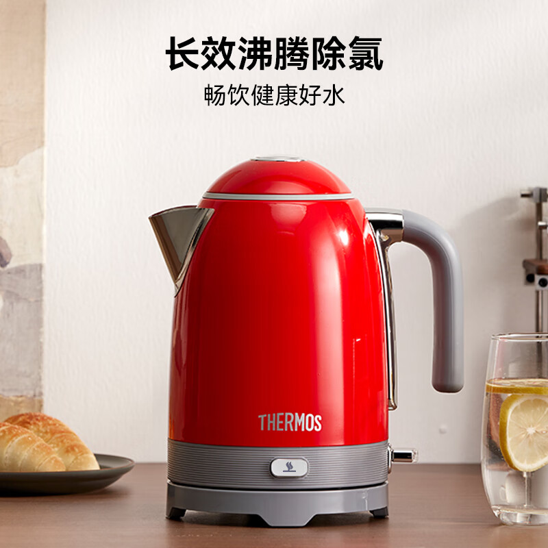 THERMOS kettle thermostatic electric kettle with automatic power off and heat preservation integrated for home use the latest 316 food grade stainless steel integrated seamless kettle large capacity inner tank moonlight white