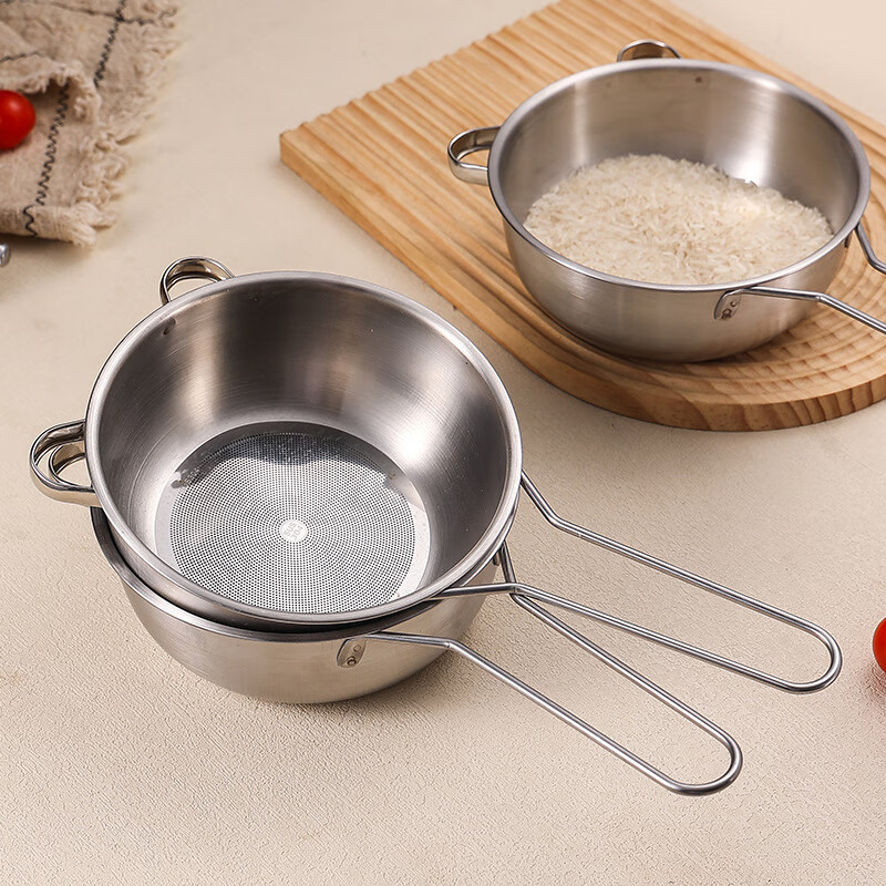FVFH German stainless steel washing dish artifact rice washing sieve rice washing basin fine hole filter spoon kitchen sink draining fruit basket rice washing artifact 1 pack stainless steel rice washing sieve