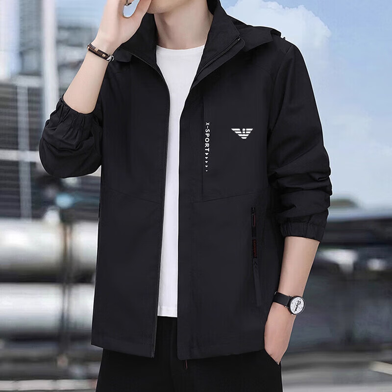 ARMANI EXCHANGE Armani 2025 new high-end jacket men's autumn and winter 2025 new sports and leisure windproof hooded men's dark gray velvet hood detachable thickened L 105-120 pounds