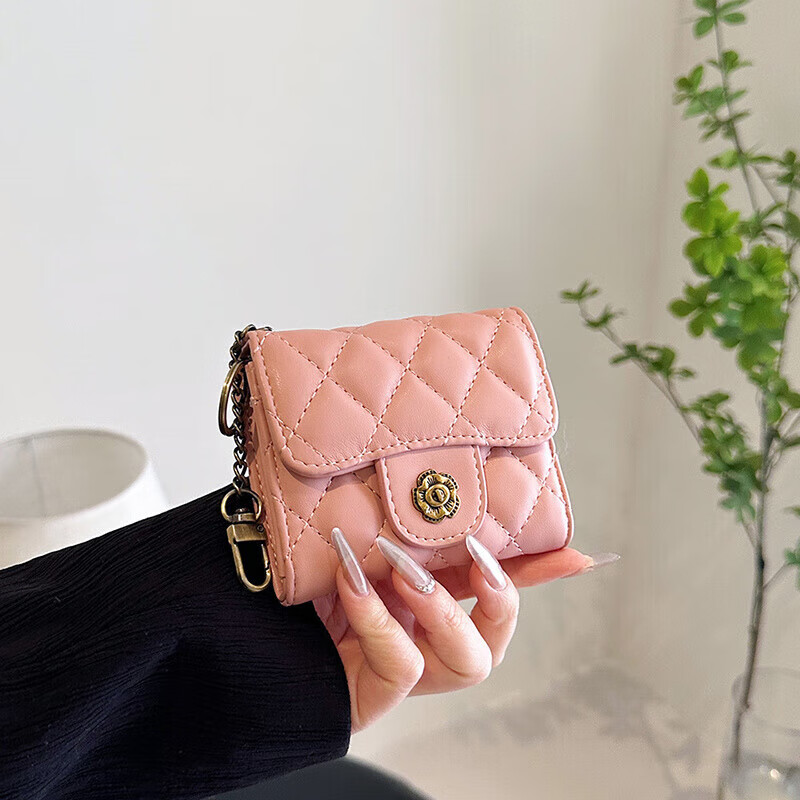 Kangaroo Xiaoxiangfeng 2025 New Camellia Diamond Wallet Women's Short Ins Coin Purse Fashion Simple Key Bag Black