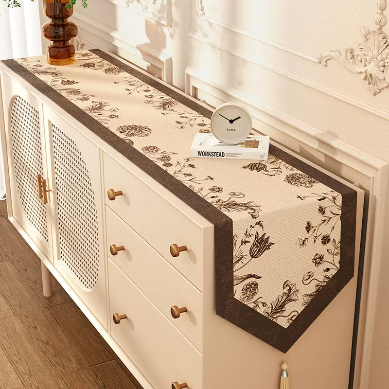 Yusenyi French retro tea banquet table runner high-end dining table coffee table waterproof long tablecloth sideboard cabinet set Confidante triangle tassel table runner 32x140cm suitable for desktop length 8090cm or coffee table)