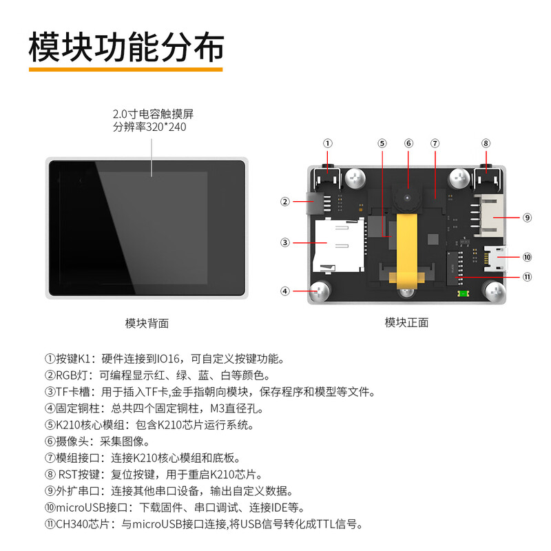 Yabo Intelligent K210 visual recognition module CanMV sensor AI artificial intelligence robot camera Python