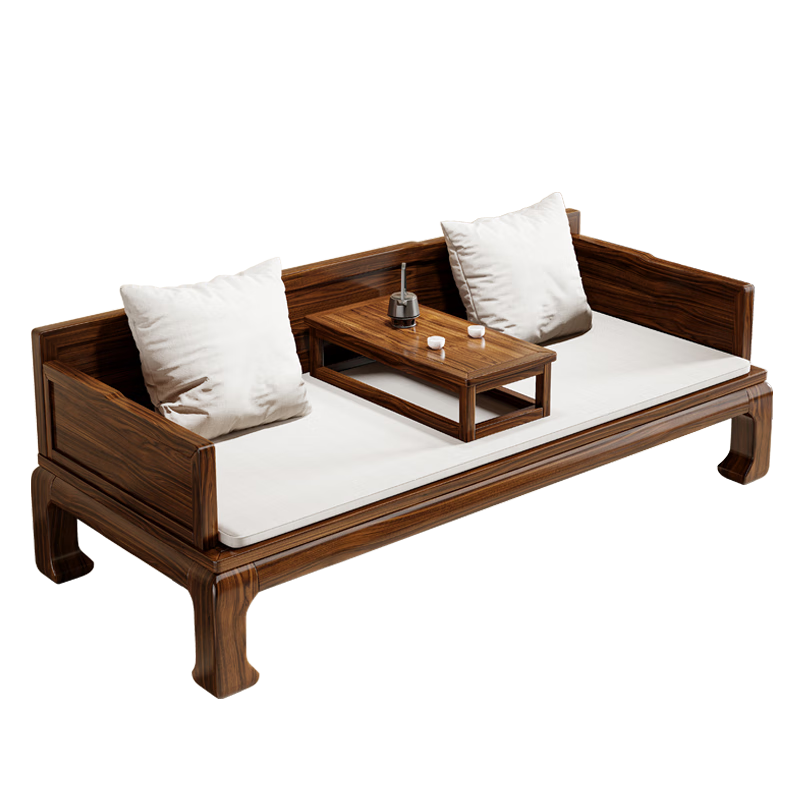 Ganrong new Chinese style solid wood Arhat bed Ming style living room home small apartment simple sofa bed dual-purpose Zen Arhat chair Walnut color 1.8m tiger foot Arhat bed + Kang table (comes with cushion + pillow)