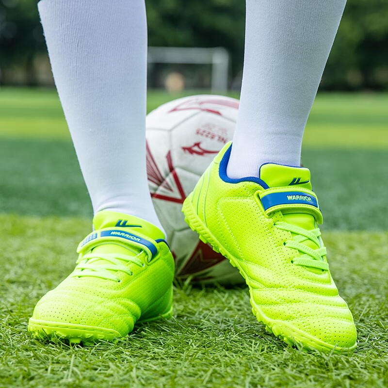 Pull back children's football shoes tf broken nails Velcro boys large, medium and small children students 961 fluorescent green broken nails 34