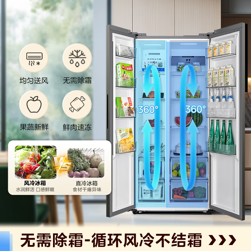 Midea 550L side-by-side refrigerator first-class energy efficiency and energy saving dual frequency conversion air-cooled frost-free large capacity trade-in BCD-550WKPZM (E) national subsidy