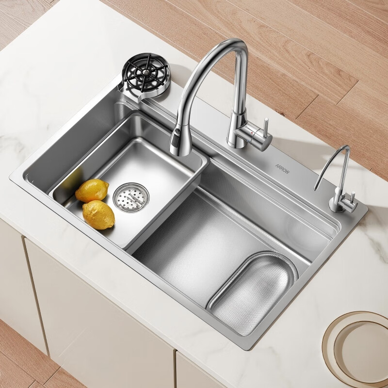 Wrigley 3mm thickened 0 coating embossed sink large single tank 304 stainless steel vegetable basin manual slag collection above and below the counter basin