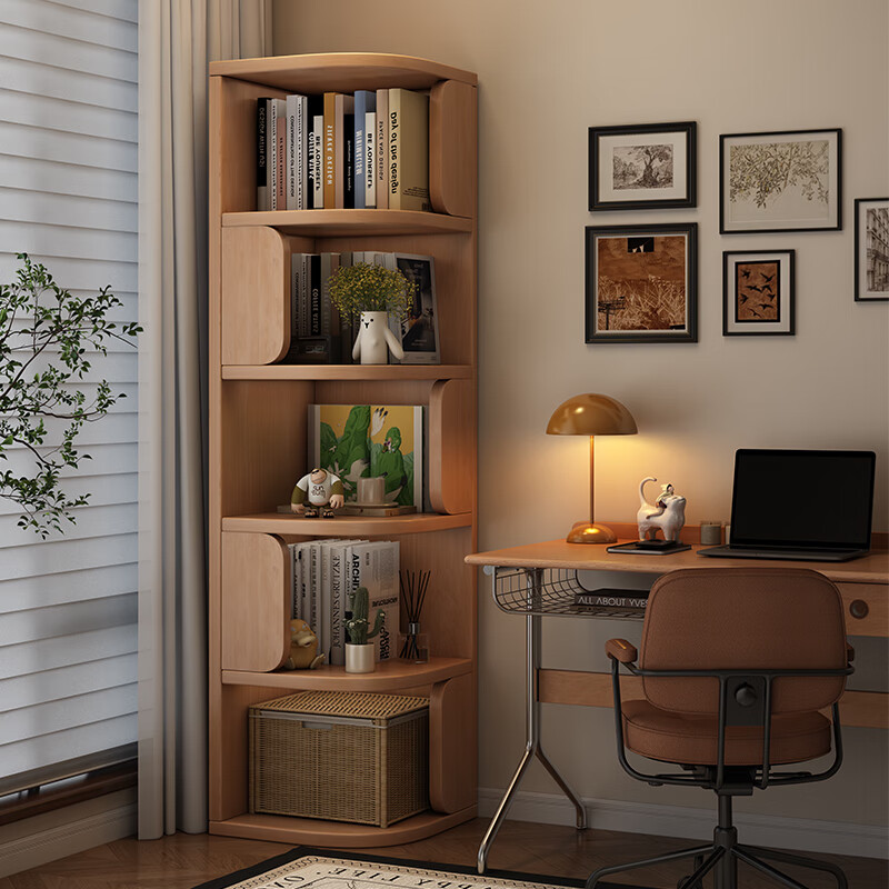 Gujia Home Solid Wood Corner Cabinet Corner Bookcase Corner Side Storage Cabinet Simple Study Triangular Wall Cabinet Corner Storage Cabinet Imported solid wood - strong and stable Short partition - plain oak walnut color - 40/40/180 Door-to-door delivery Free installation