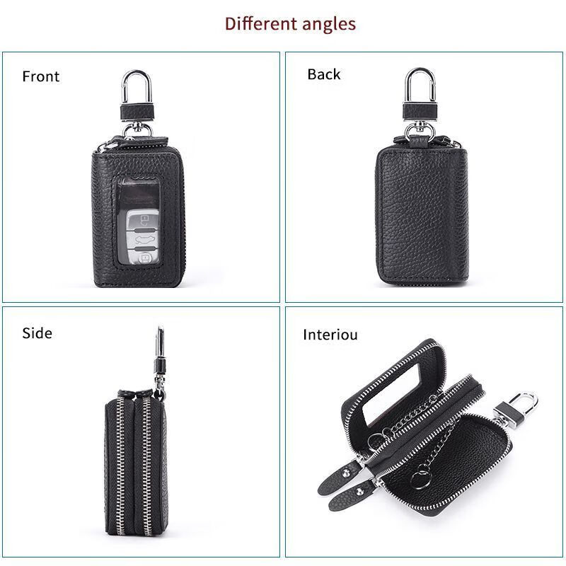 Ye Yu genuine leather double layer key bag women's universal home car key buckle protective cover pure leather portable transparent window remote control 9005 litchi brown