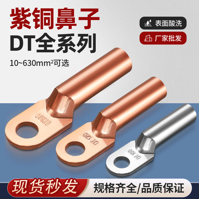 Copper nose copper connector copper wire nose lug 8/10/16/25 square tinned oil-blocking cable terminal copper color_DT-10