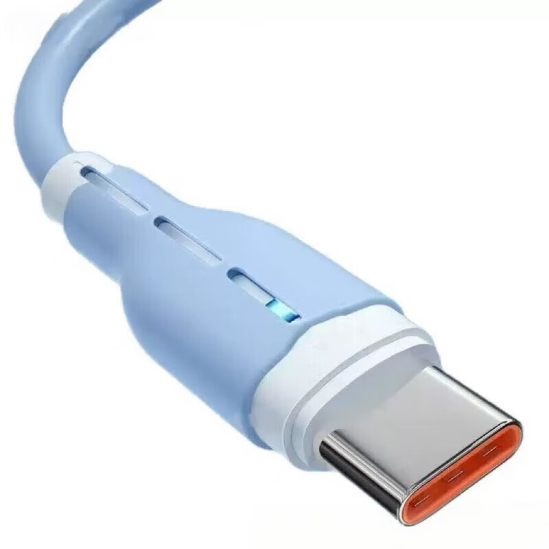 120W fast charging silicone data cable suitable for Huawei Xiaomi Honor mobile phone car 6A indicator charging cable TYPE-C interface blue fast charging 2 meters