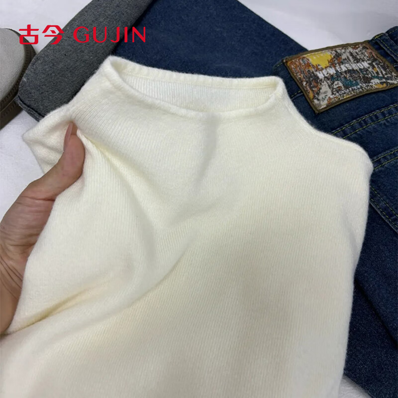 Gujin (GUJIN) small stand-up collar bottoming shirt for women autumn and winter warm top Mo sweater sweater versatile slim long-sleeved T-shirt milk white