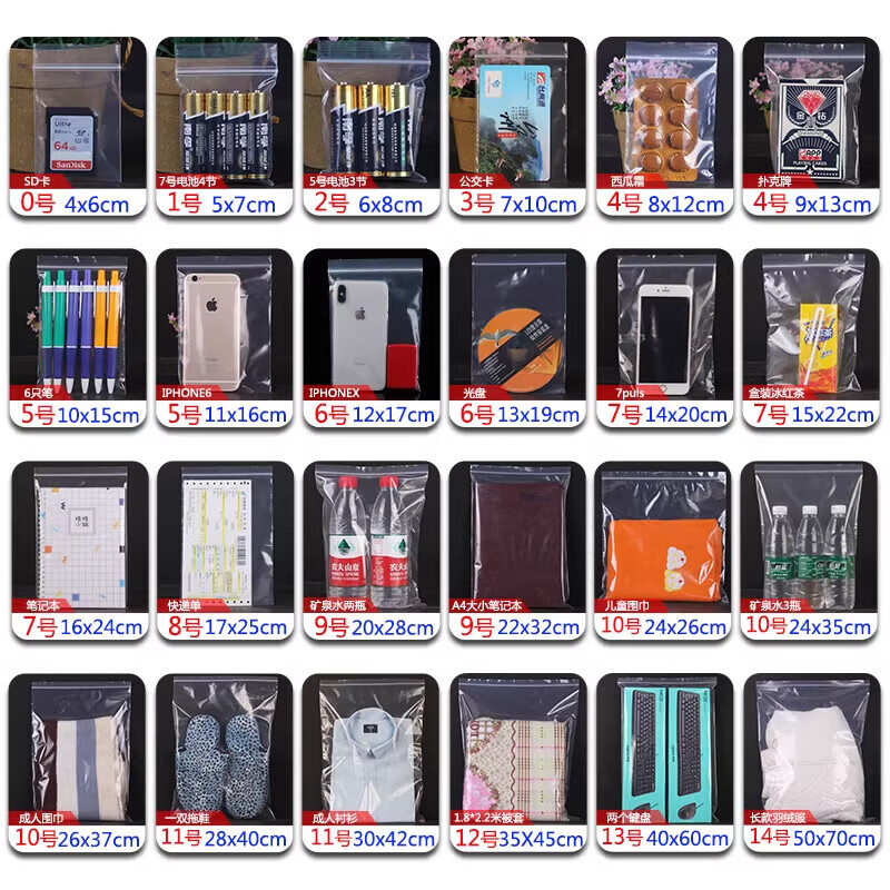 WANGNUO ziplock bag transparent thickened seal bag food grade PE seal bag sub-package sample large plastic bag waterproof packaging bag white edge No. 2 extra thick 1000 pieces 6*8 12 silk