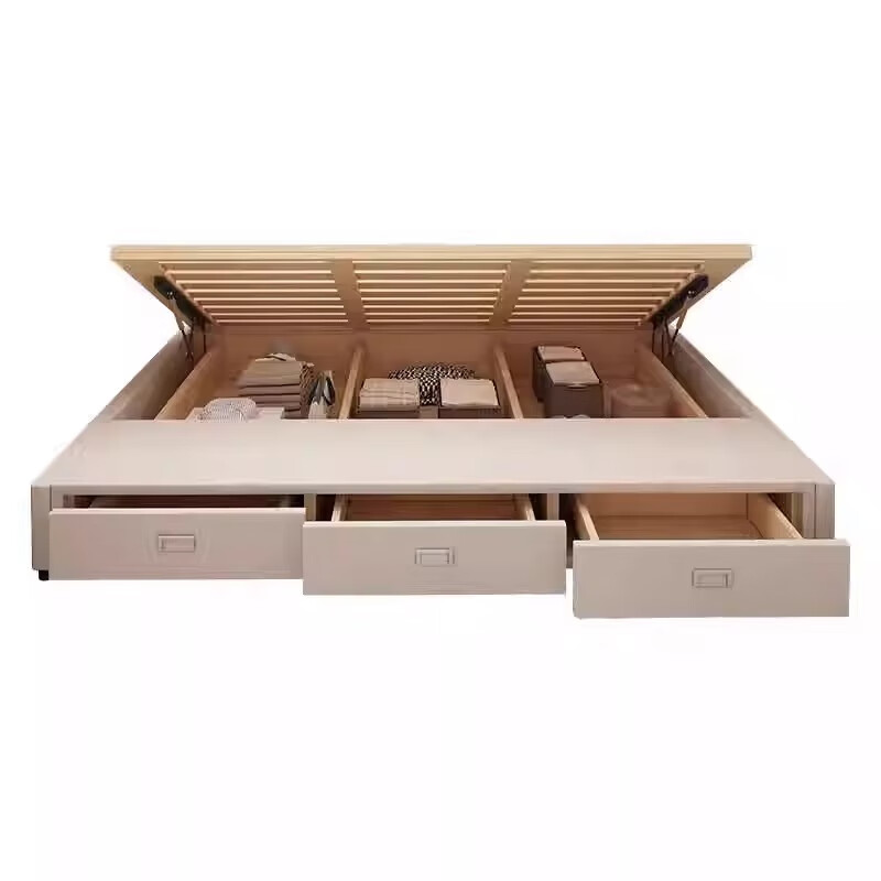 Xin Quanyou tatami bed small apartment without bedside master bedroom double storage bed modern simple solid wood three drawer side opening high box bed encrypted version tatami single bed 1000mm*1900mm x side opening three drawer structure