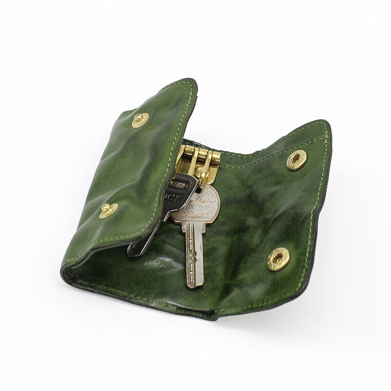 Japanese and Korean original vegetable tanned leather key bag men's retro wrinkled water-dyed first layer cowhide buckle coin purse women's key bag blue