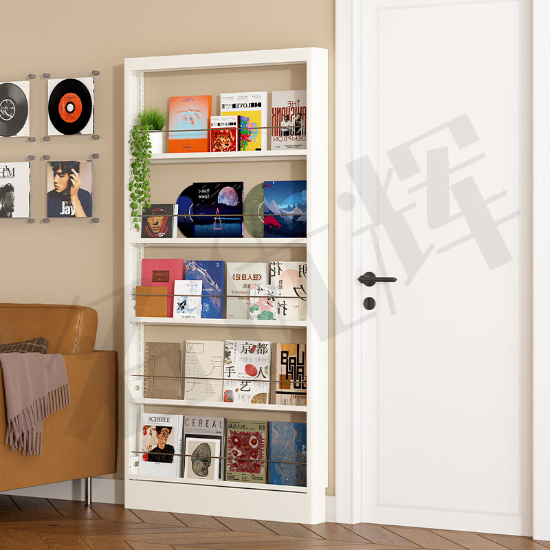 Mingyouhui bathroom door rear storage rack floor-standing bathroom ultra-thin storage rack sandwich storage rack bedroom ultra-narrow picture book shelf five layers length 50*width 10*height 180 door narrow style