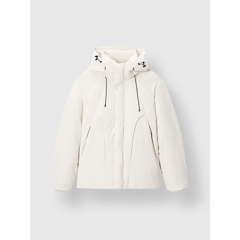 GXG Men's Wear Slightly Wrinkled Small Plaid Texture Front Chest Split Hooded Short Down Jacket 25 Winter New Product White M