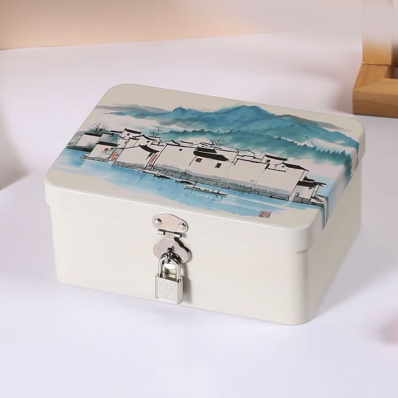 Meikejie lockable small box anti-theft safe small student version adult piggy bank large capacity mobile phone desktop storage box silver iron box-medium lock