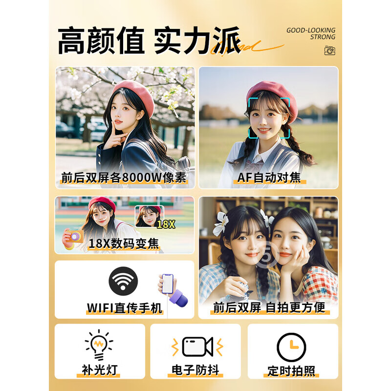 Tianjiliu high-definition digital camera Polaroid SLR ccd camera for photography and travel, dedicated for professional photography and video selfies, student parties can upload mobile phone WiFi mirrorless single, moonlight white, 80 million pixels, 5K video, 64GB WiFi wireless image transmission, beauty filter