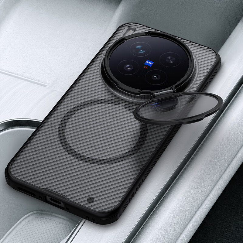 Nelkin suitable for Vivo X300 Pro mobile phone case, magnetic all-inclusive lens protection bracket case, anti-fall, light and simple protective case, black mirror Prop, transparent black