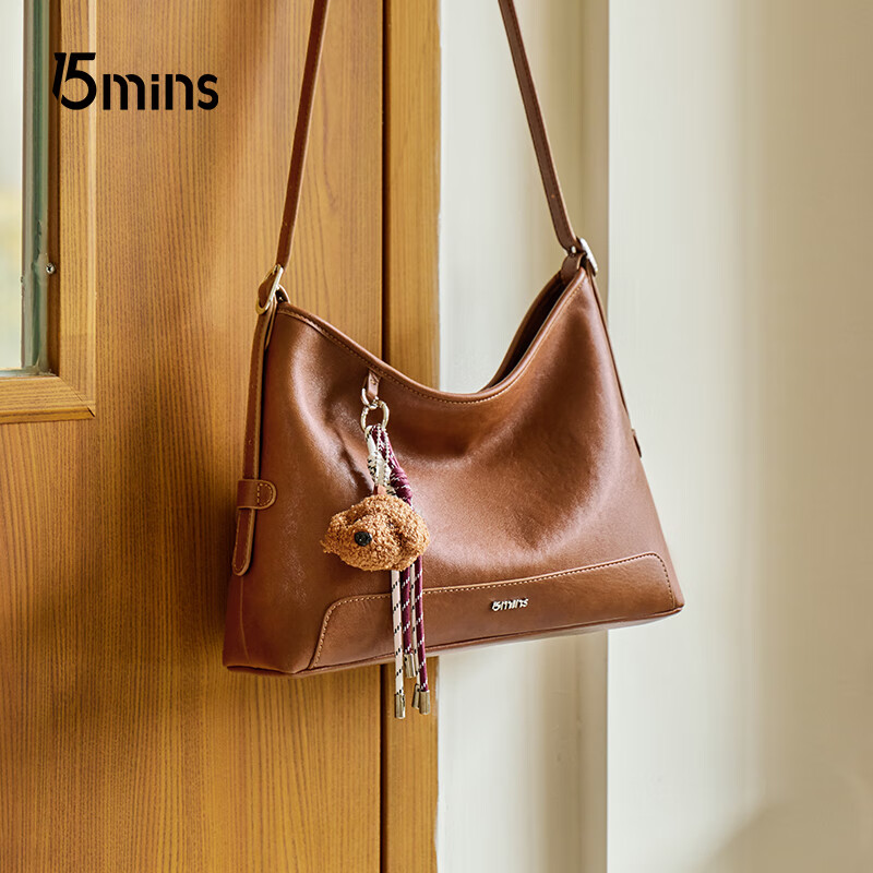 15MINS bag for women 2025 new vegetable tanned light luxury large capacity single shoulder crossbody hobo bag for women commuting ladies bucket bag