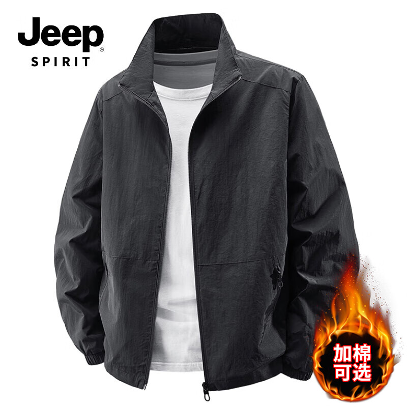 JEEP SPIRIT Jacket Men's 2025 Autumn and Winter Velvet Thickened Stand Collar Outdoor Jacket 8919 Black XL