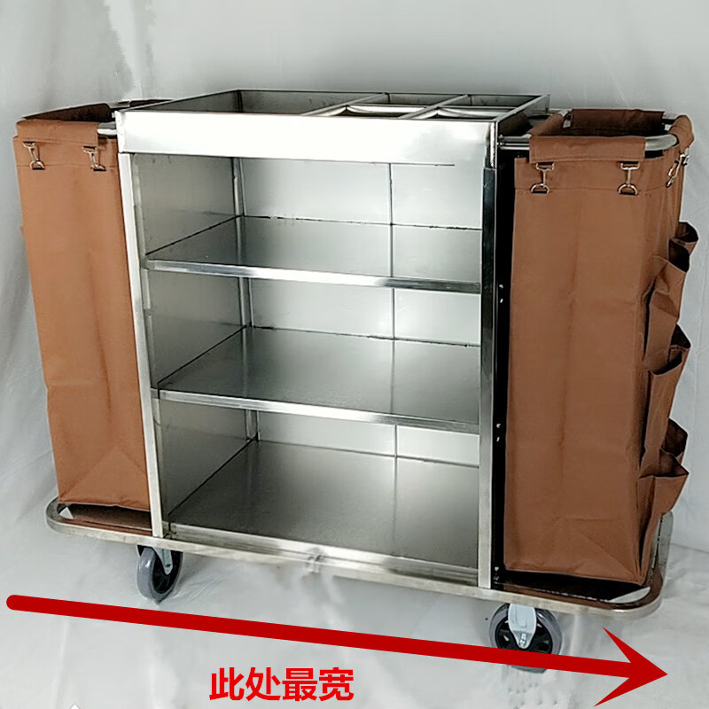 Ji Litian Hotel enlarged linen cart stainless steel single-sided and double-sided work cart hotel room service cart cleaning cart cleaning cart 1.44 meters extra large luxury all-steel service cart 8-inch heavy-duty wheels 15