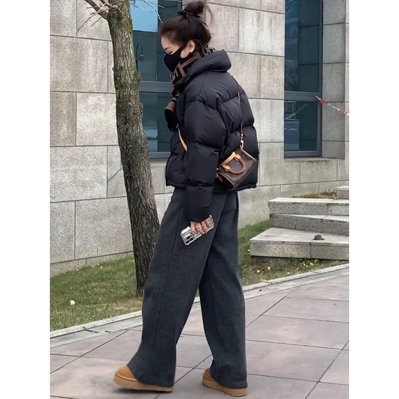 Semir Super Nice Short Down Jacket Women's Winter 2025 New White Duck Down Thickened Small Bread Jacket Black S Recommended 80-110 catties