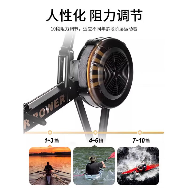 LEUY double resistance wind resistance rowing machine home fitness folding sports equipment rowing ergometer rowing machine H368 model - white - stainless steel guide rail - personal training course