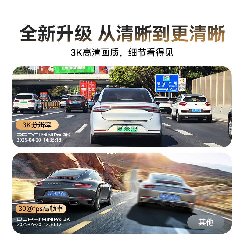 Dandaipai driving recorder MINI Pro 3K ultra-clear night vision, super capacitor, F1.55 aperture, 360-degree rotation, standard +64G card, car charging and charging version