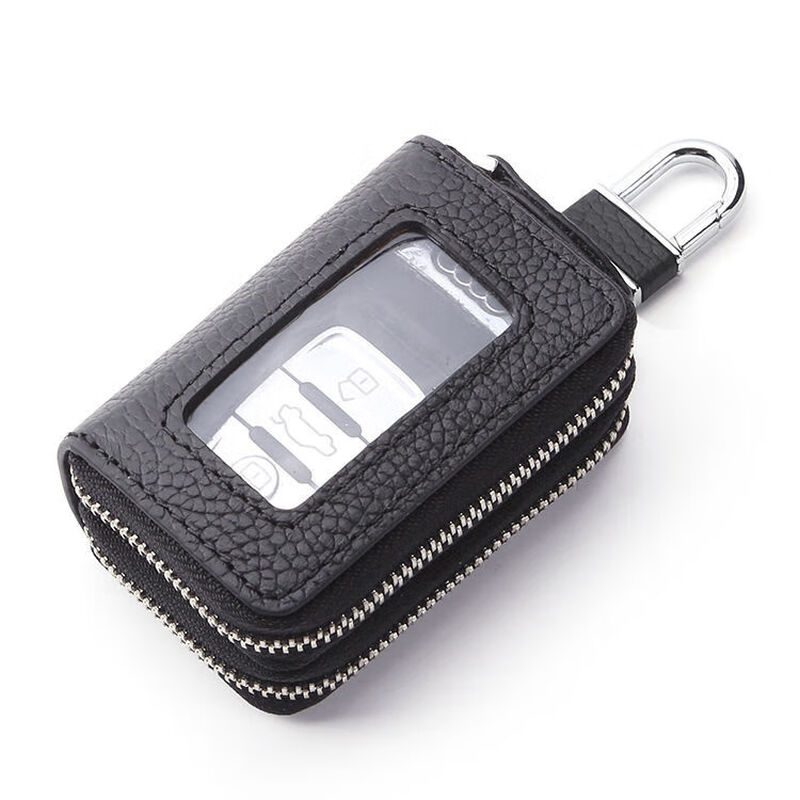 Ye Yu genuine leather double layer key bag women's universal home car key buckle protective cover pure leather portable transparent window remote control 9005 litchi brown