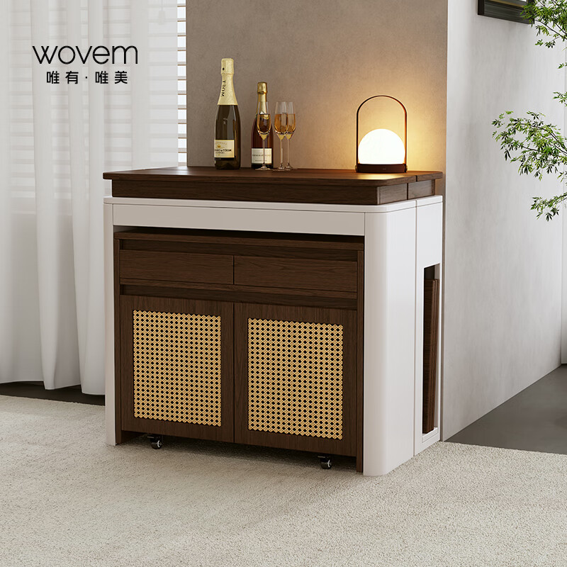 Only the beautiful medieval style folding island dining table integrated small apartment sideboard retractable island table Si Teng customized Si Teng 1 French oak walnut color 1.8m