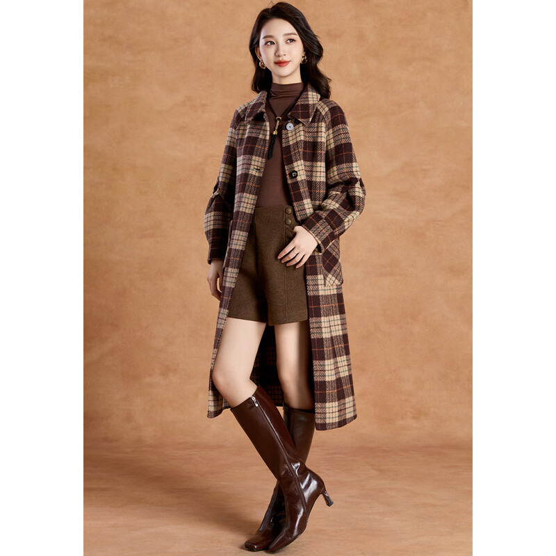 Kebel high-end retro plaid atmosphere coat women's 2025 new autumn and winter temperament mid-length woolen coat L