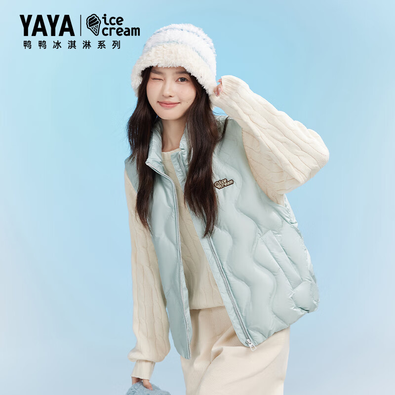 YAYA Down Vest Women's 2025 New Fashion Stand Collar Korean Style Casual Warm Vest Can Be Weared Outside Black L