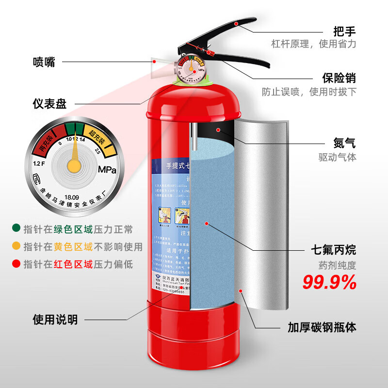 MPPMCK quality heptafluoropropane gas fire extinguishing device 2/3/4/5/6/7/8/9/10KG portable hanging trolley type 40KG trolley type heptafluoropropane