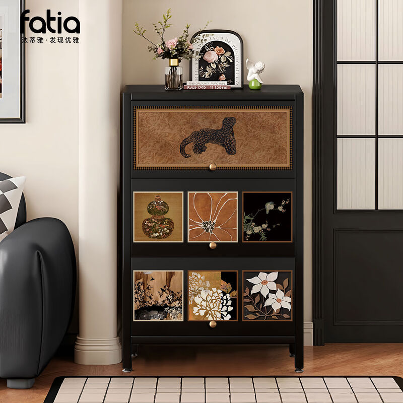 Yusen Yi Zhong antique steel drawer cabinet living room side cabinet wall sofa storage cabinet sideboard bedroom storage storage cabinet assembly A-regular-obsidian black-107 points 5 70 35m