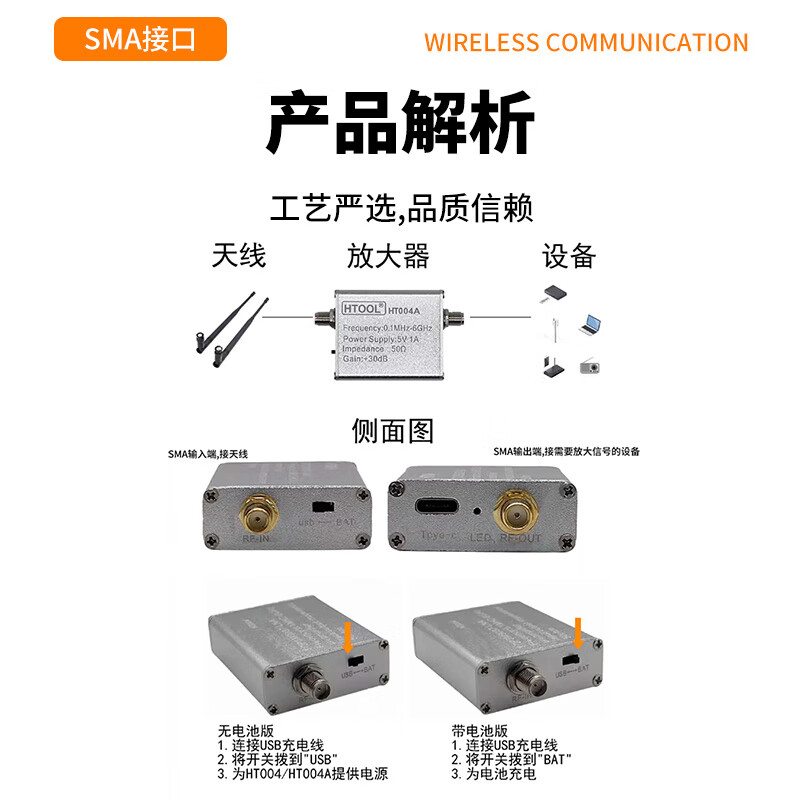 Tianbei 100K-6GHz low noise amplifier 30dB gain front RF radio frequency LNA module signal amplification TB-DS03