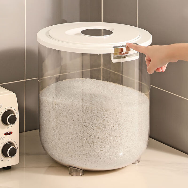 Cat-loaded rice bucket household insect-proof and moisture-proof sealed grade rice storage box kitchen rice cylinder flour storage tank material sapphire green 10 catties gift measuring cup