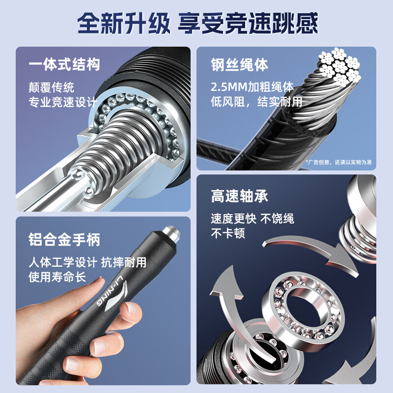 Li Ning (LI-NING) skipping rope for adults, steel wire racing, children's primary school students' high school entrance examination, special non-weight-bearing weight-reducing jump-god professional fitness fat rope