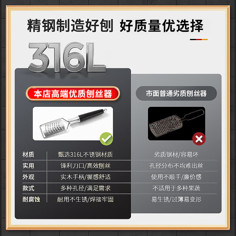 TYZAYR Japanese 316L stainless steel grater, potato grater, home kitchen multi-functional vegetable cutter, 316 steel small round hole 3mm, grater