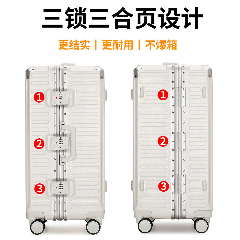 Multifunctional aluminum frame suitcase large capacity suitcase password box leather suitcase travel trolley case flight case for men and women silver gray 26 inches