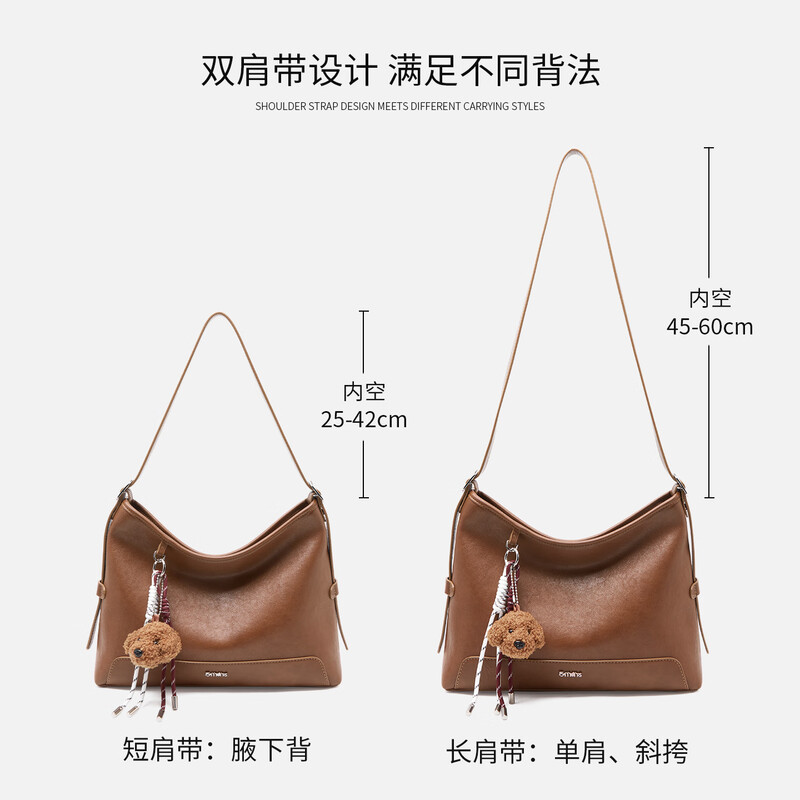 15MINS bag for women 2025 new vegetable tanned light luxury large capacity single shoulder crossbody hobo bag for women commuting ladies bucket bag